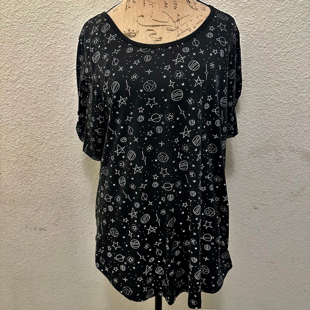 Black Cosmic Print Short Sleeve Top